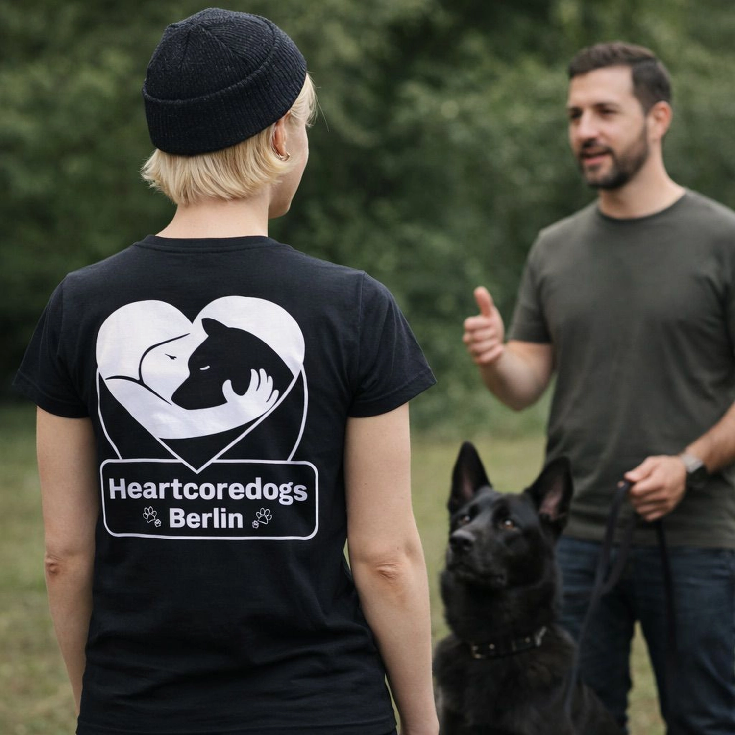 HeartcoredogsBerlin - Hundetraining - die beiden Personen scheinen an einer Hundetrainingsstunde teilzunehmen.